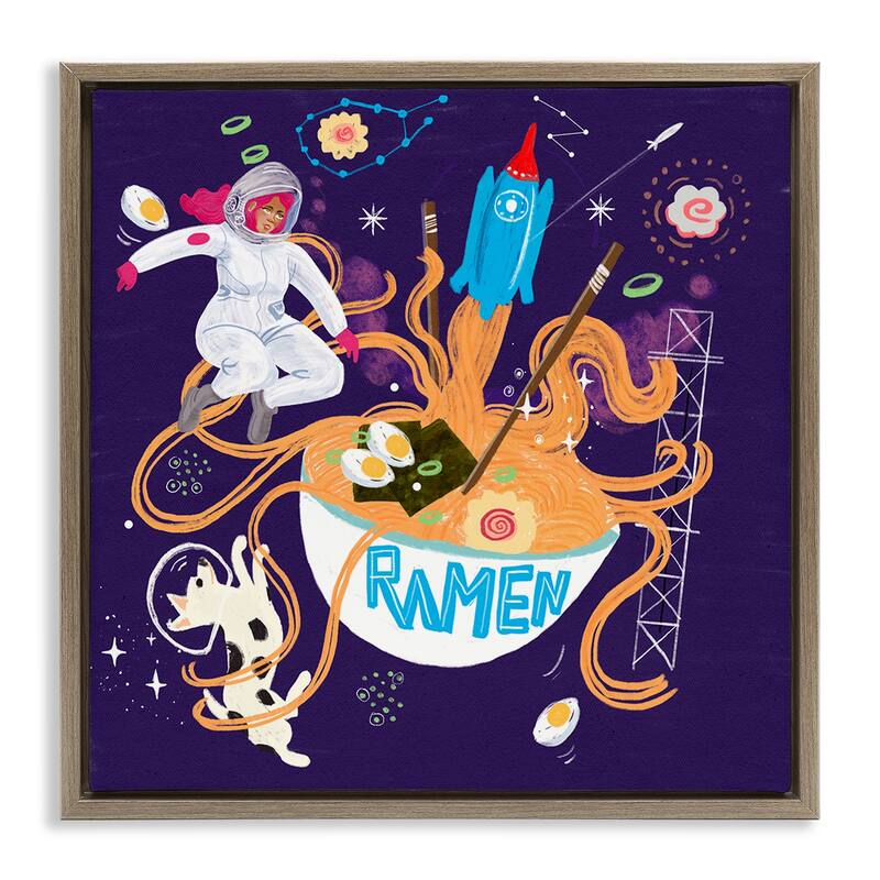 Stupell Whimsical Ramen in Space Framed Floater Canvas Wall Art Design By Juliet Rose Philips - 25 x 25 - Brown