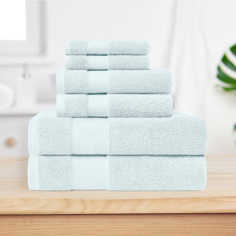 Superior Turkish Cotton 6 Piece Solid Plush Heavyweight Towel Set - Dusty Aqua