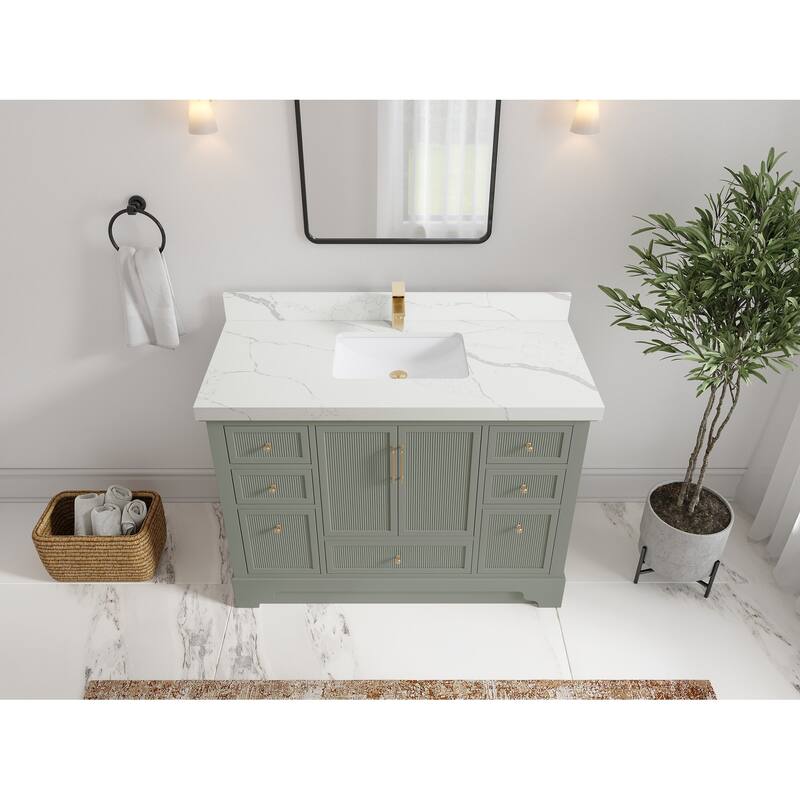 Willow Collections 48 in. W x 22 in. D Alys Single Sink Bathroom Vanity with Countertop - 2"Calacatta Laza - Evergreen