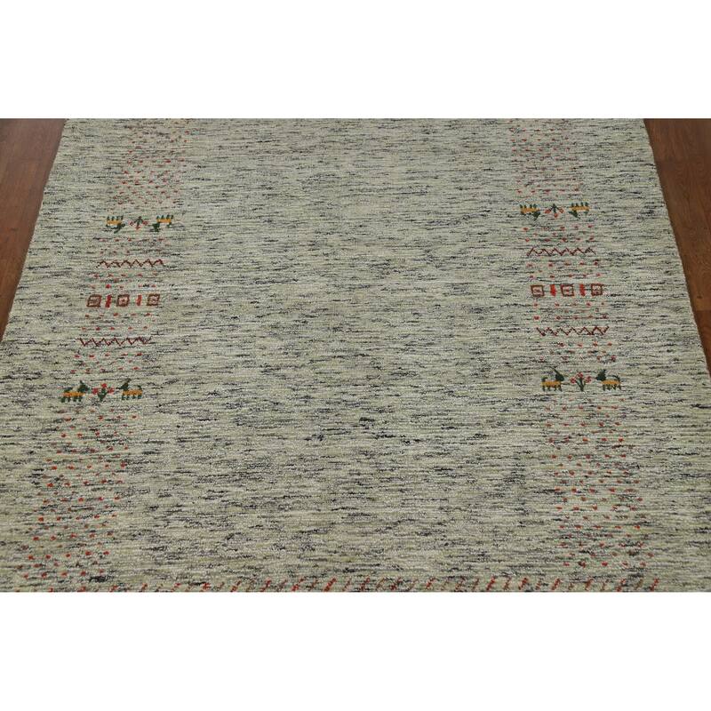 Hand Knotted Oriental 100% Wool Carpet Tribal Animal Pictorial Green Gabbeh Area Rug - 7' 7'' X 5' 3''