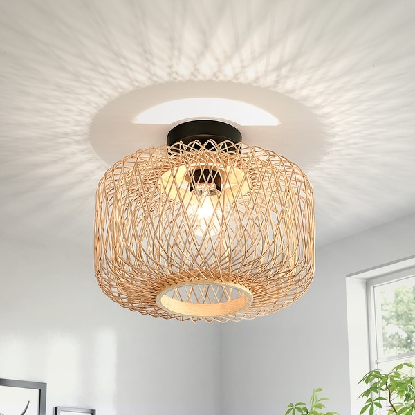 Pasha 1 Light Black Coastal Bamboo Semi Flush Mount Ceiling Light 13.6 W On Sale Bed Bath Beyond 37837504