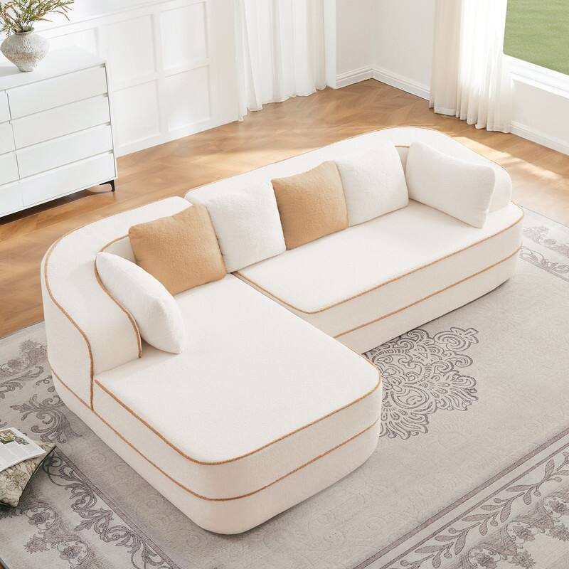 Rossetta 106" Left-Facing Modular L-Shaped Chaise Contrast Color Sectional Teddy Fabric Boneless Sofa