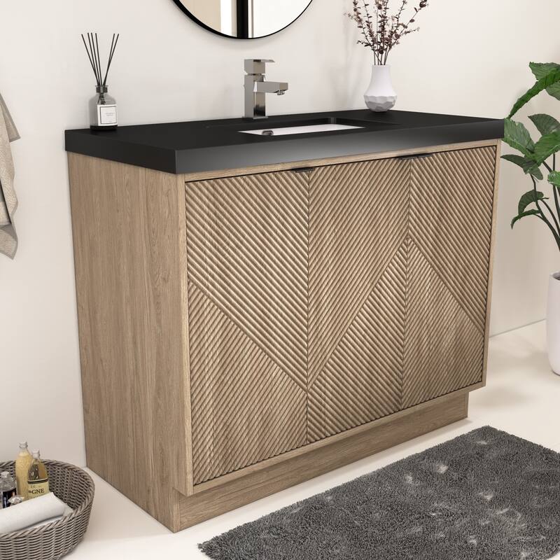 Milano 42" Freestanding (L) Bathroom Vanity with Black Acrylic Sink