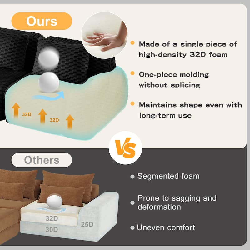 Anmytek 82 Inch Modern Modular Sectional Sofa No Assembly Flannelette Fabric Oversized Deep Seat 2 Seater Black Cloud Couch