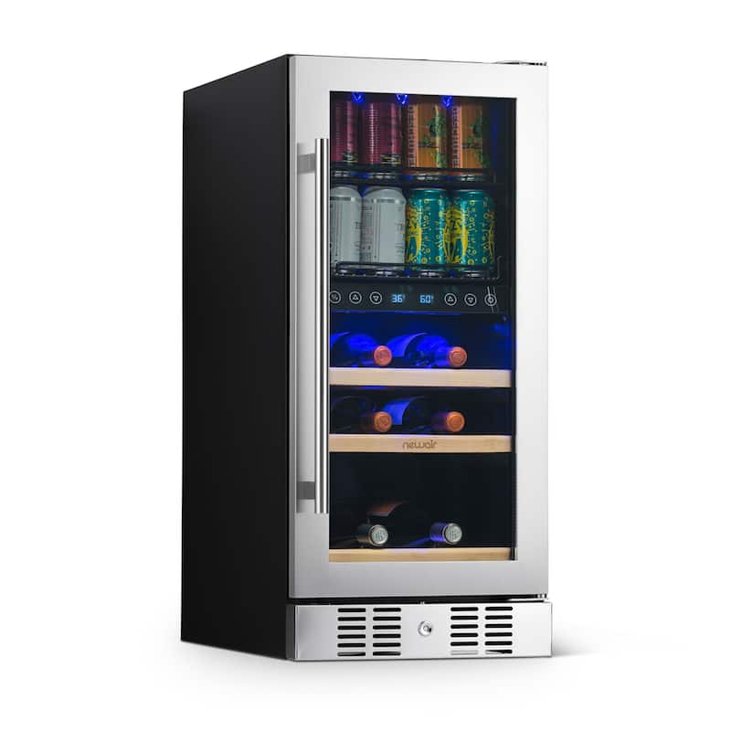 NewAir SplitShelf Built-In Wine & Beverage Cooler for 9-Bottle Wine & 48 Can Cellar Fridge Refrigerator in Stainless Steel