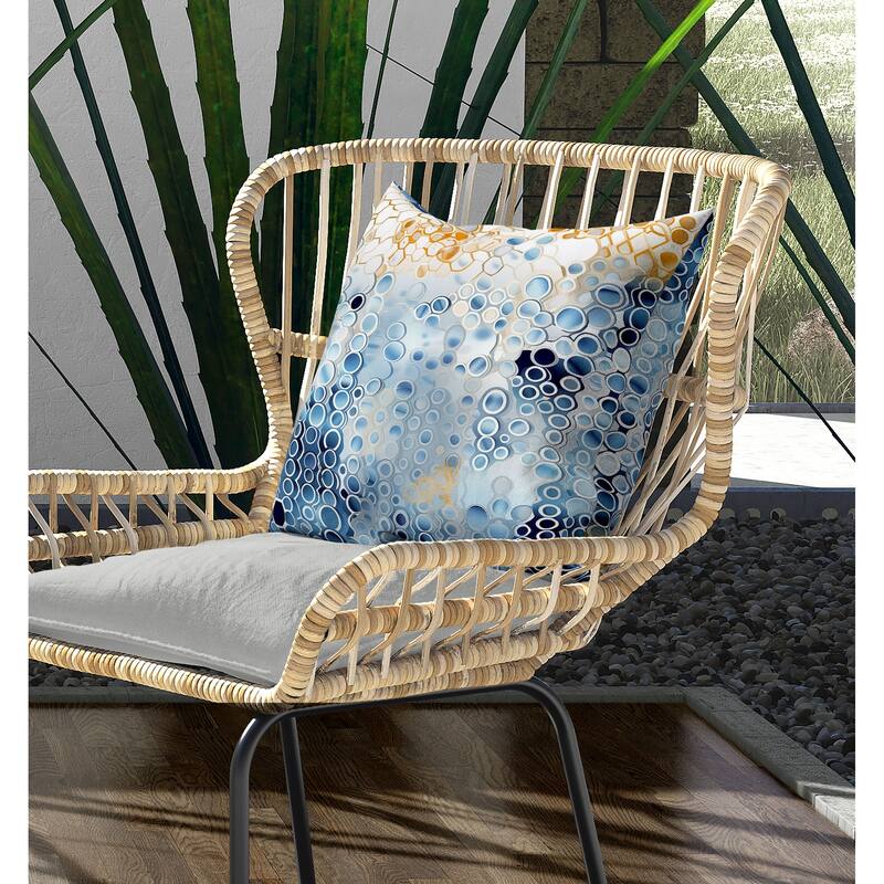 Water Ripples Indoor/Outdoor Reversible Throw Pillow Blue and Gold