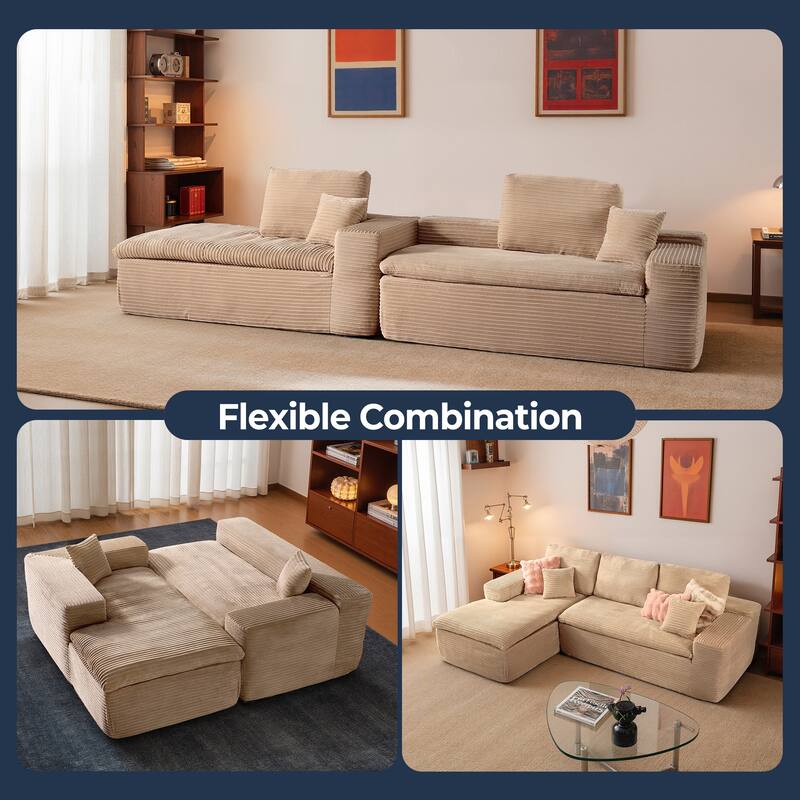 HOOOWOOO Modern Upholstered Fabric Sectional Sofa with Chaise
