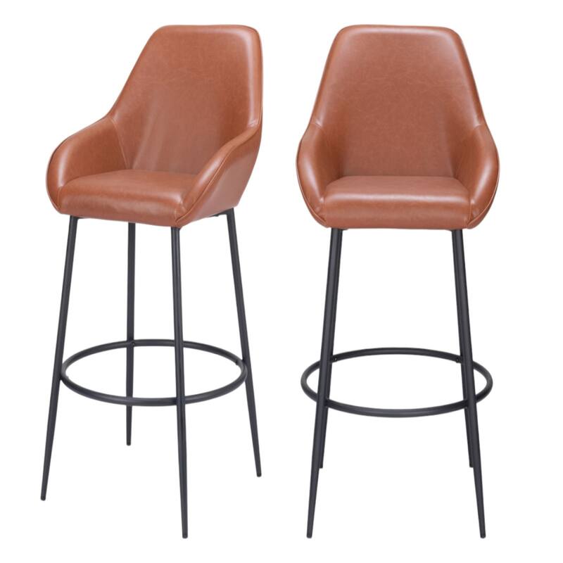 Set of 2 Faux Leather Bar Stools with Armrests and Steel Frame