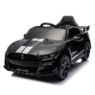 Black Electric Vehicle Toy Kid Car with Remote Control, 3 Speeds, LED Lights, Radio, AUX/USB MP3 Music, Safe Belt