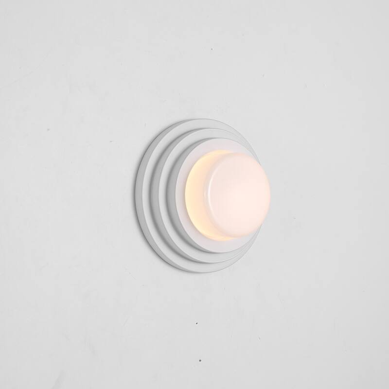 11.8" W Modern Minimalist White Cake-Shaped Tiered Milk Glass Shade Wall Light/Flush Mount Ceiling Light for Bedroom, Hallway - White - 11.8 in. W x 5.1 in. H x 11.8 in. D