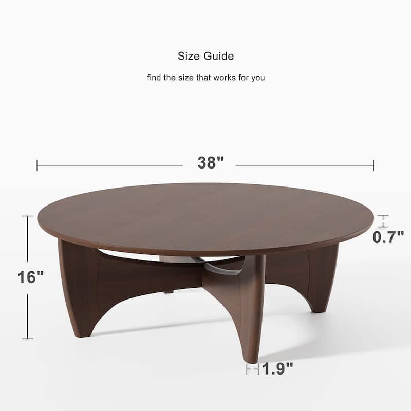 Round Modern Coffee Table Farmhouse Solid Wood Tea Table with Cross Sturdy Legs for Home Office Living Room - 16 in.H x 38 in.W