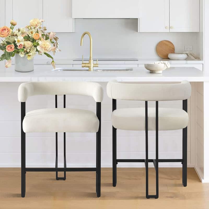 24" Seat Height Upholstered Velvet Solid back Counter Stool (Set os 2)