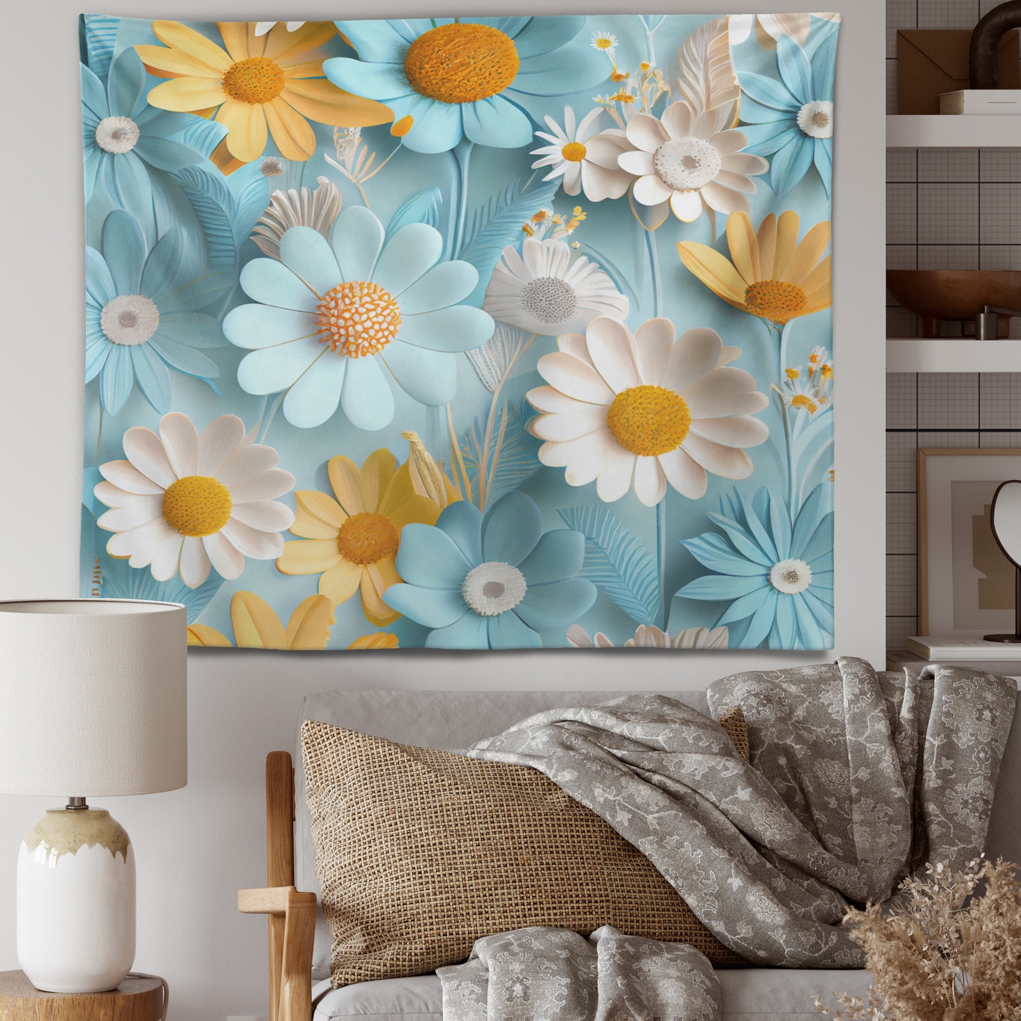 Designart 'Blossoming Pastel Wildflowers On Light Blue III' Floral