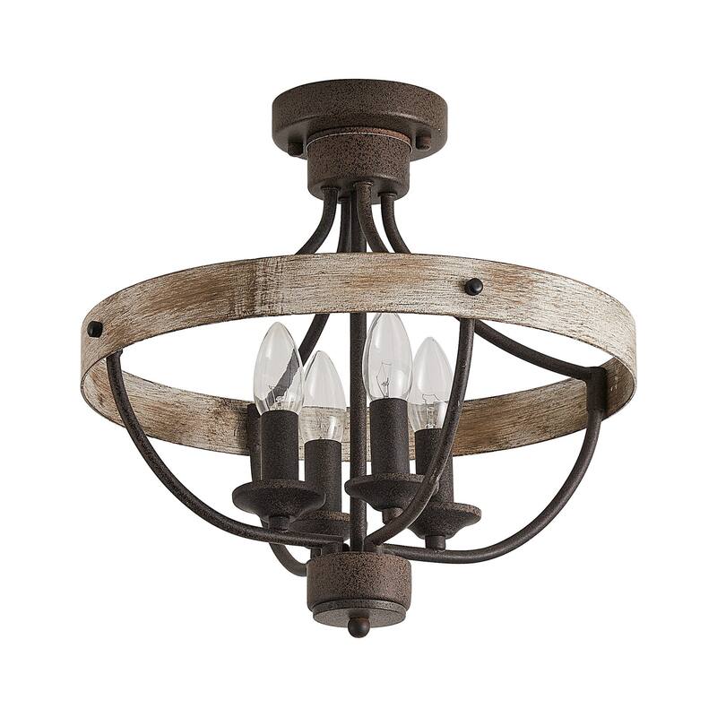 4-Light Industrial Farmhouse Semi-Flush Mount Ceiling Light