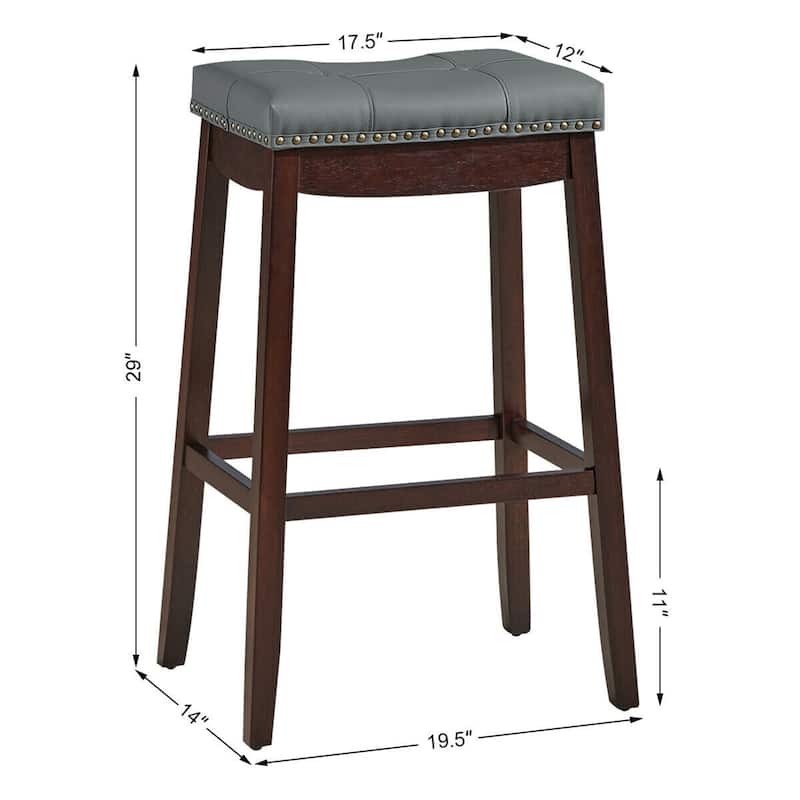 Gymax Set of 2 Nailhead Saddle Bar Stools 29'' Pub Chairs with Rubber - See Details