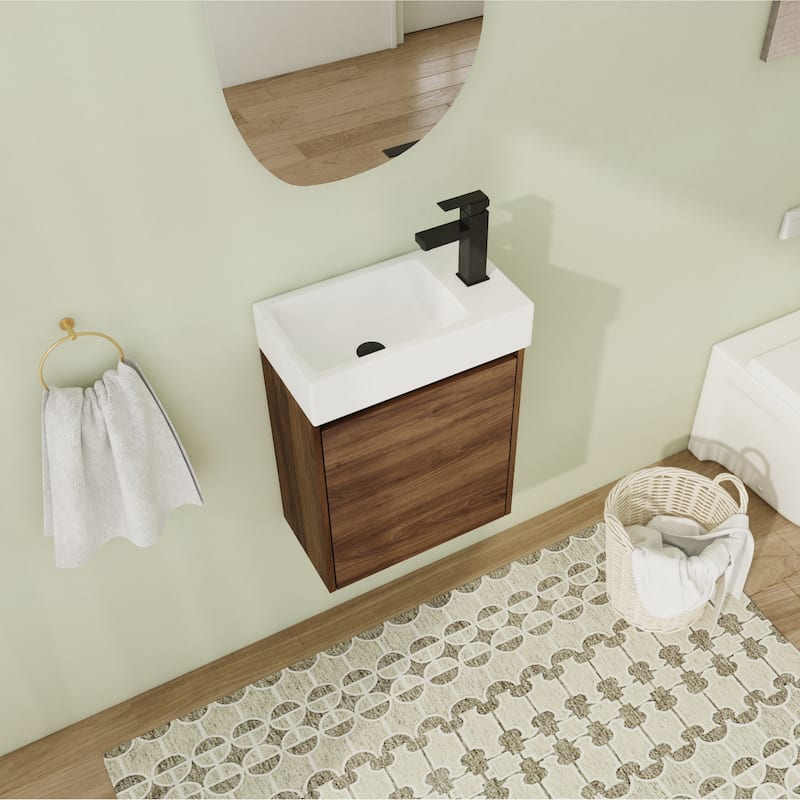 16"/18" Floating Bathroom Vanity with Sink, Mini Wall Mounted Bathroom Vanity with Soft Close Door - 18.1"×10.0"×23.6" - Dark Brown