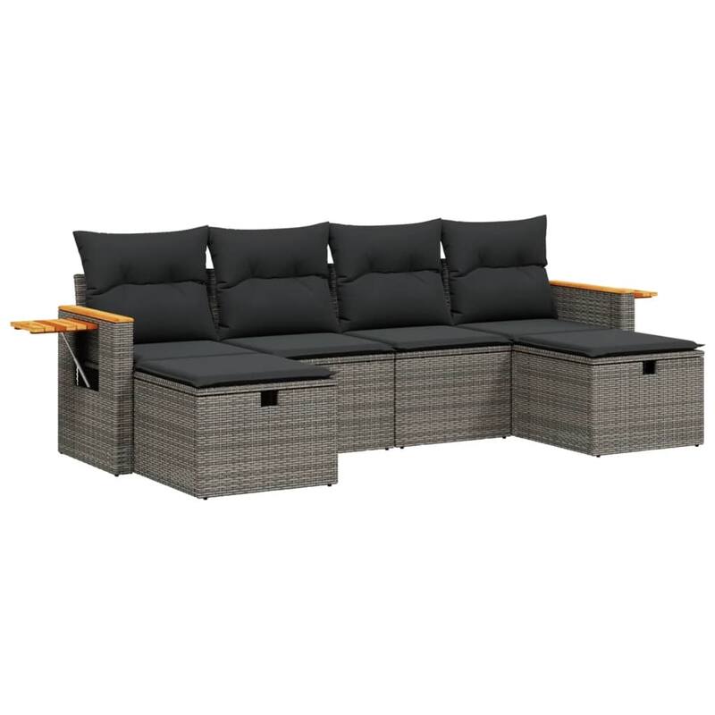 vidaXL Patio Sofa Set with Cushions Outdoor Furniture 6 Piece Poly Rattan