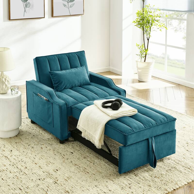 Velvet Pull Out Armchair - Blue