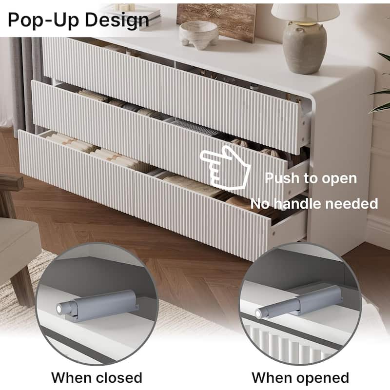 FURNIWAY White 6 Drawer Dresser 55" Push to Open Modern for Bedroom