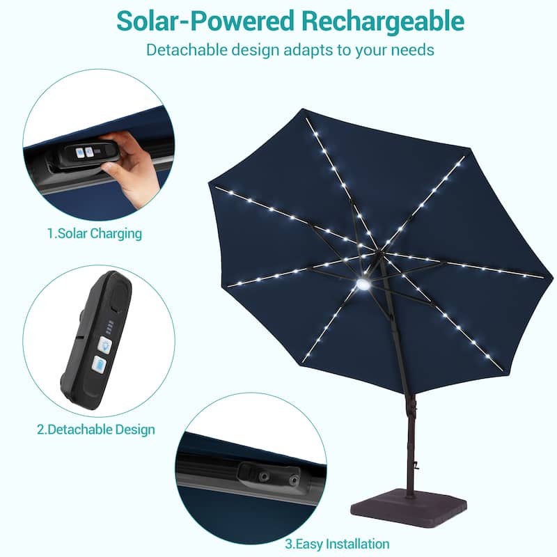 Bonosuki 11Ft Aluminum LED Cantilever Patio Umbrella with Base for Patio Deck Garden