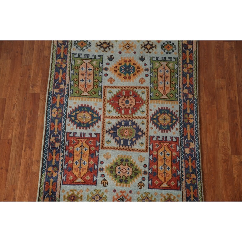 Geometric Heriz Serapi Oriental Accent Rug Handmade Blue Wool Carpet - 3'10"x 6'0"