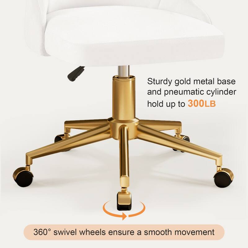 Javlergo Velvet Desk Chair with Height Adjustable Gold Base Swivel Office Chair for Office Living Room Bedroom Make Up