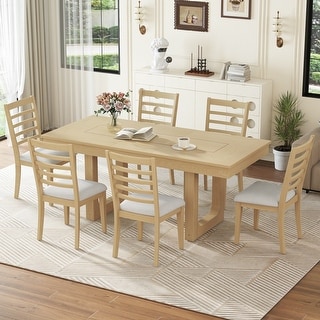 7-Piece Extendable Dining Table Set with 18” Removable Leaf and 6 ...