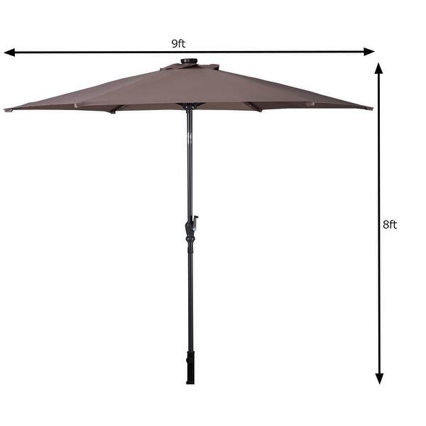 Shop 9ft Patio Solar Umbrella Led Patio Market Steel Tilt W Crank Outdoor New Tan Overstock 28430312