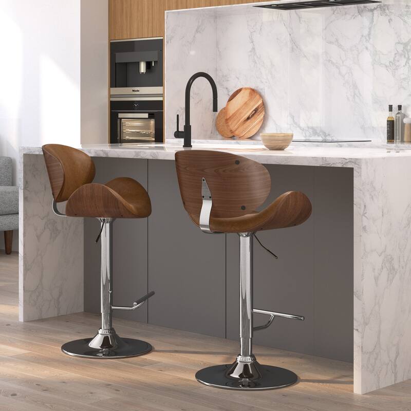 WYNDENHALL Avondale Mid Century Modern Bentwood Adjustable Swivel Bar Stool - 20.9 W x 20.5 D x 45.3 H - Deep Tan