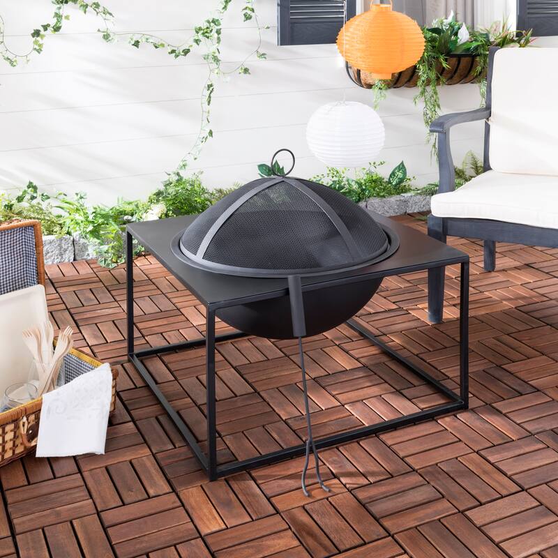 SAFAVIEH Malou Black Square Steel Fire Pit - 26Wx26Dx17H