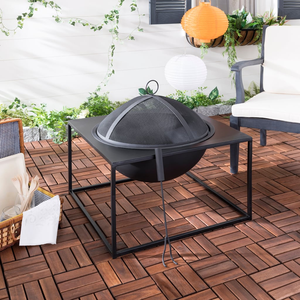 SAFAVIEH Malou Black Square Steel Fire Pit - 26Wx26Dx17H