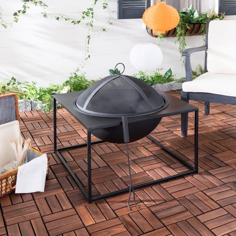 SAFAVIEH Outdoor Living Leros Black Square Steel Fire Pit - 25"W x 25"D x 23"H
