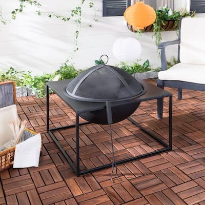 SAFAVIEH Outdoor Living Leros Black Square Steel Fire Pit - 25"W x 25"D x 23"H