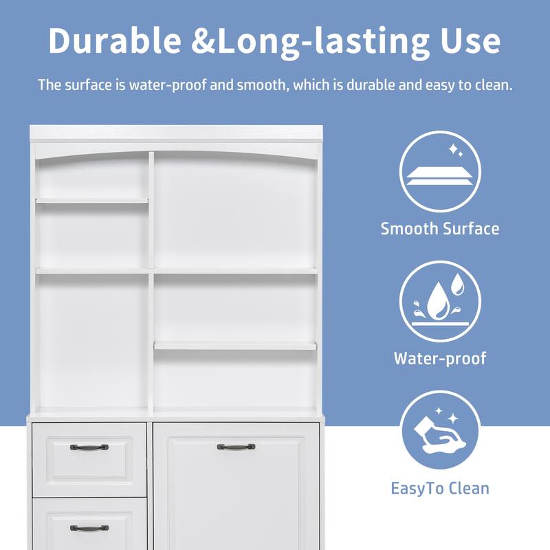 Modern Bathroom Cabinet, Freestanding Linen Tower with Slanted Storage Basket 2 Drawers and Adjustable Shelves, for Bathroom