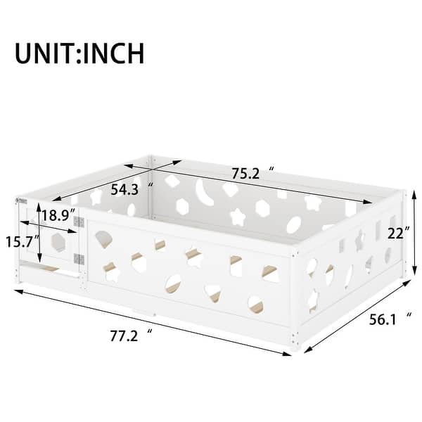 dimension image slide 3 of 8, White Bed Frame Montessori Bed Twin Size Toddler Floor Bed with Guardrails and Door for Children Boys Girls Kids Playroom