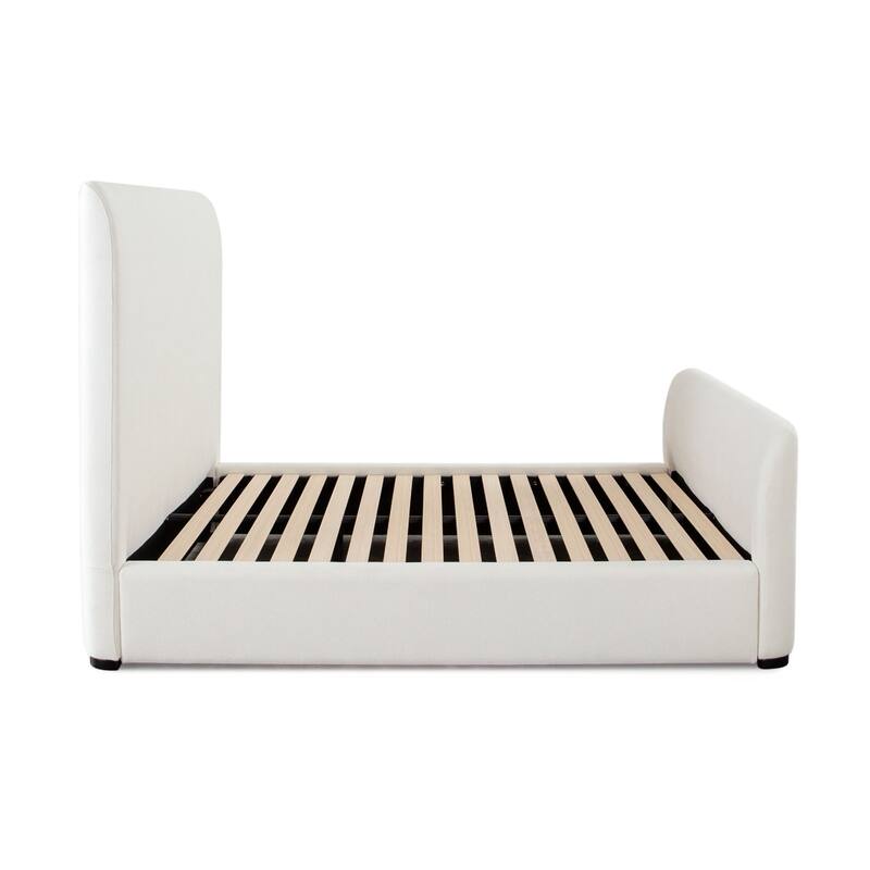 Zuo Contemporary King Size Bed, Contoured Tall White Padded Upholstery