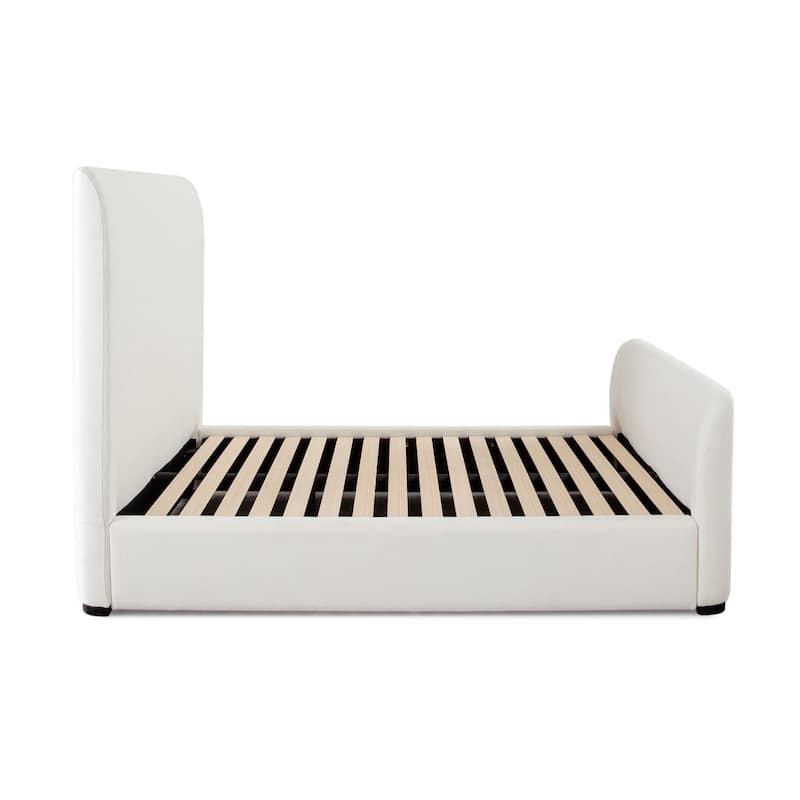 Zuo Contemporary Queen Size Bed, Contoured Tall White Padded Upholstery