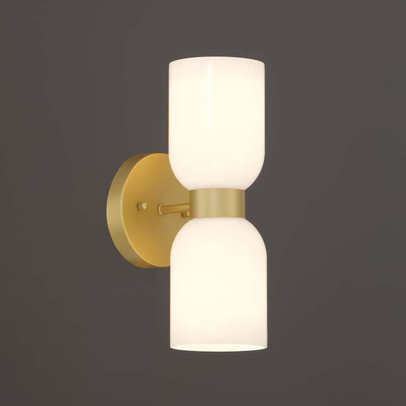 Shuman 2-light Mid-century Modern White Gold Wall Sconce with UL