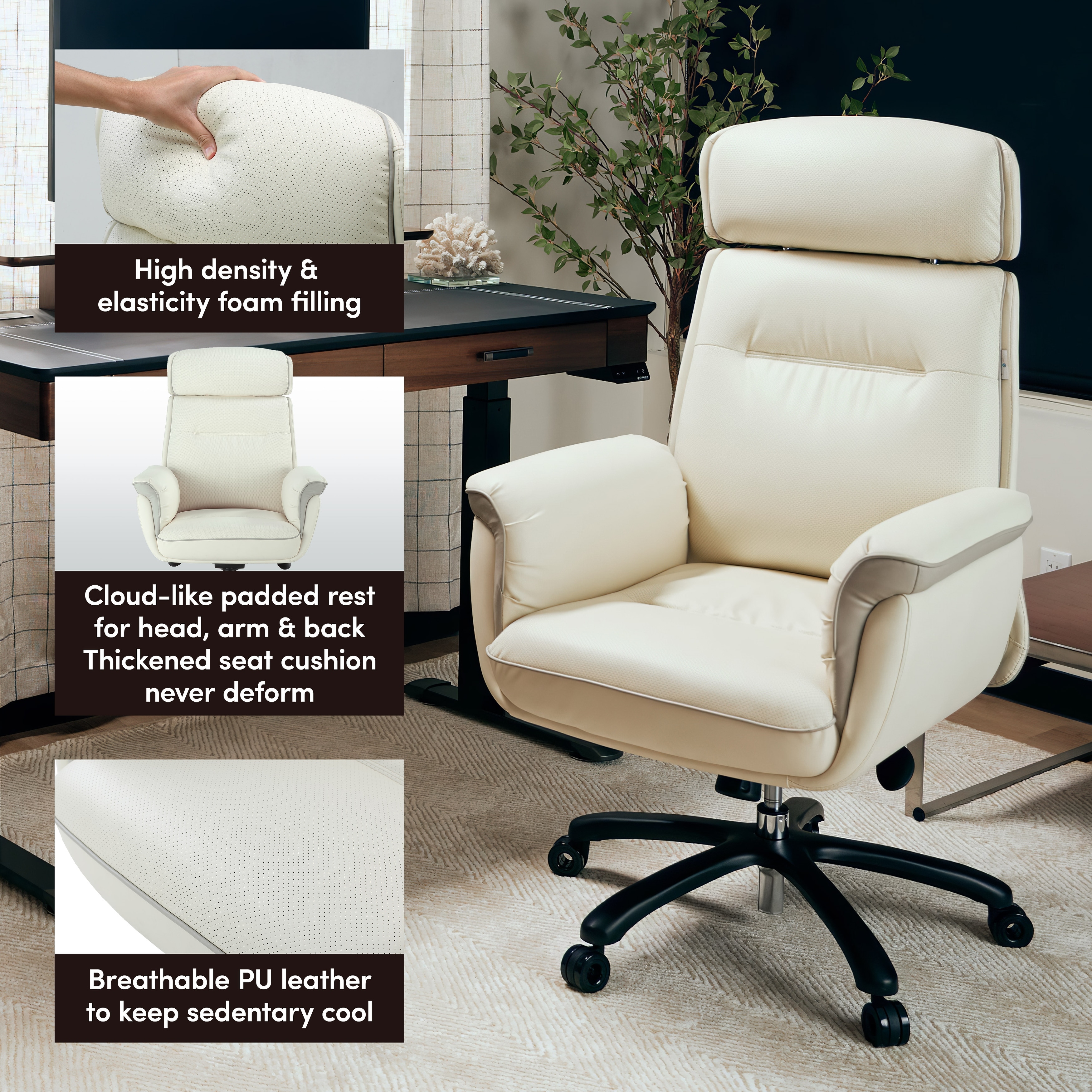 PU Leather Office Chair Eureka Ergonomic Frame Color: Black, Upholstery Color: Black