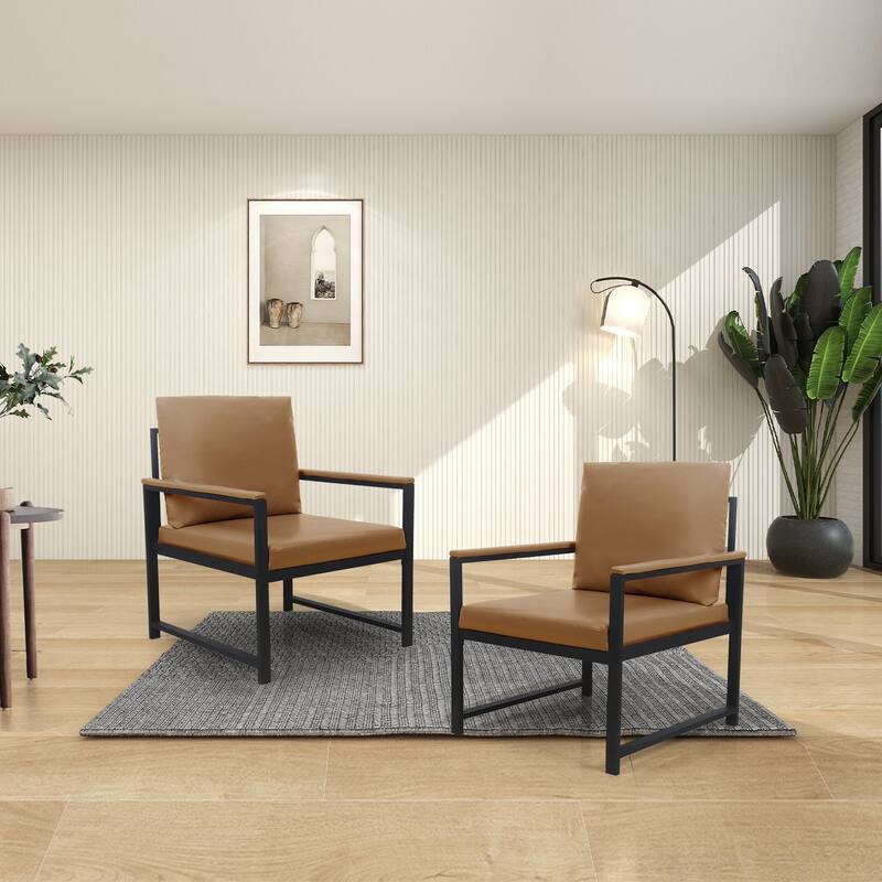 PU Leather Armchair with Metal Frame & Comfortable Cushion