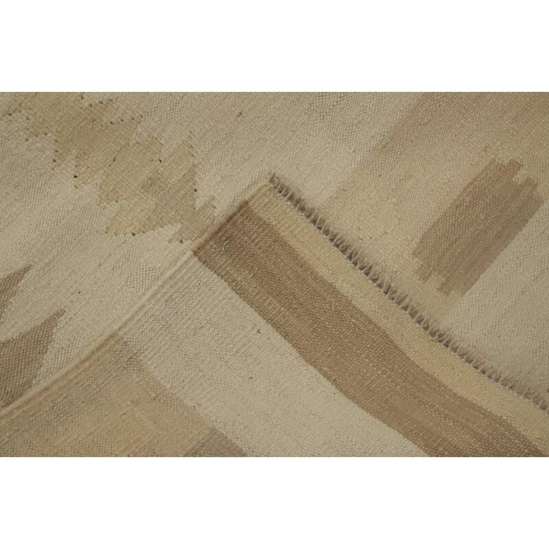 Hand Woven Oriental 100% Wool Carpet Southwestern Tribal Beige & Ivories Kilim Area Rug - 10' 0'' X 6' 8''