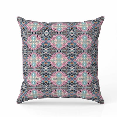 Floral Elegance Faux Suede Reversible Throw Pillow Pink and Blue