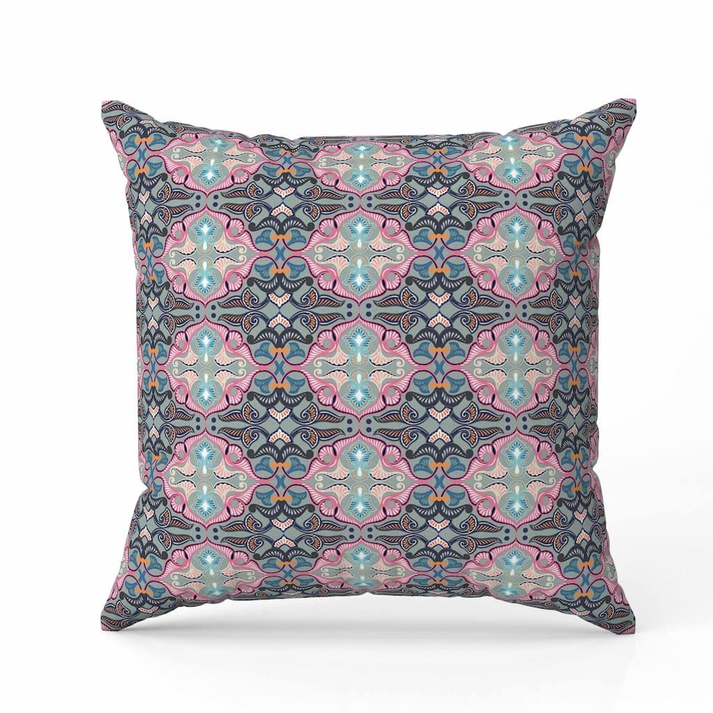 Floral Elegance Faux Suede Reversible Throw Pillow Pink and Blue