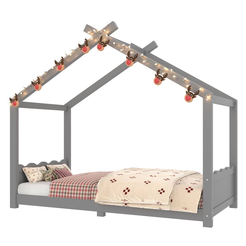 Wood House Bed Floor Bed with Support Slats Montessori Bed