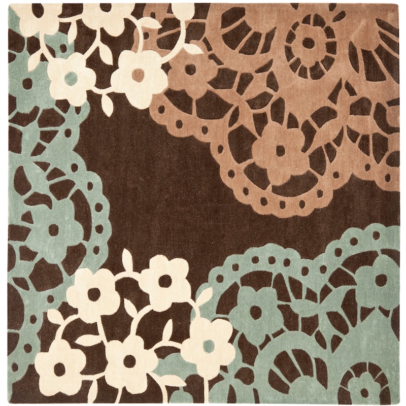 SAFAVIEH Handmade Modern Art Neetu Modern Polyester Rug - 5' Square - Brown/Multi