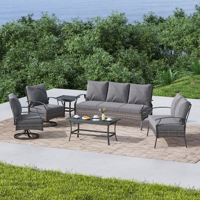 Patio PE Wicker Conversation Set with Swivel Chairs, Coffee & Side Table