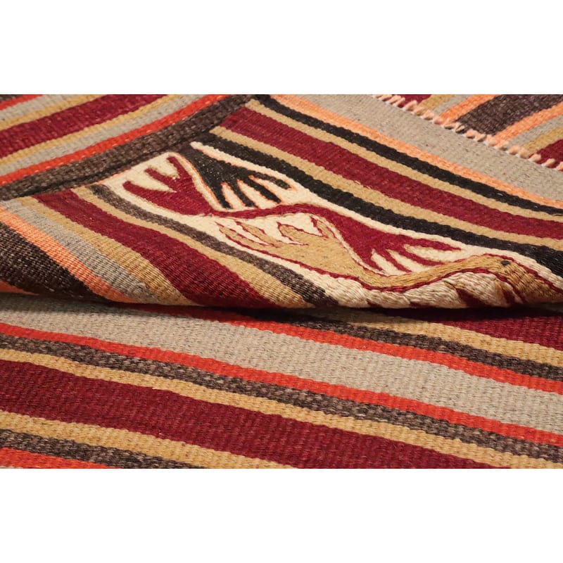 Hand Woven Oriental 100% Wool Carpet Southwestern Tribal Multi-Colored Kilim Area Rug - 9' 6'' X 4' 10''