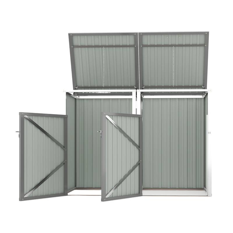 Garbage Bin Shed Stores 2 Trash Cans Metal Outdoor Bin Shed for Garbage Storage, 54 cubic feet of space