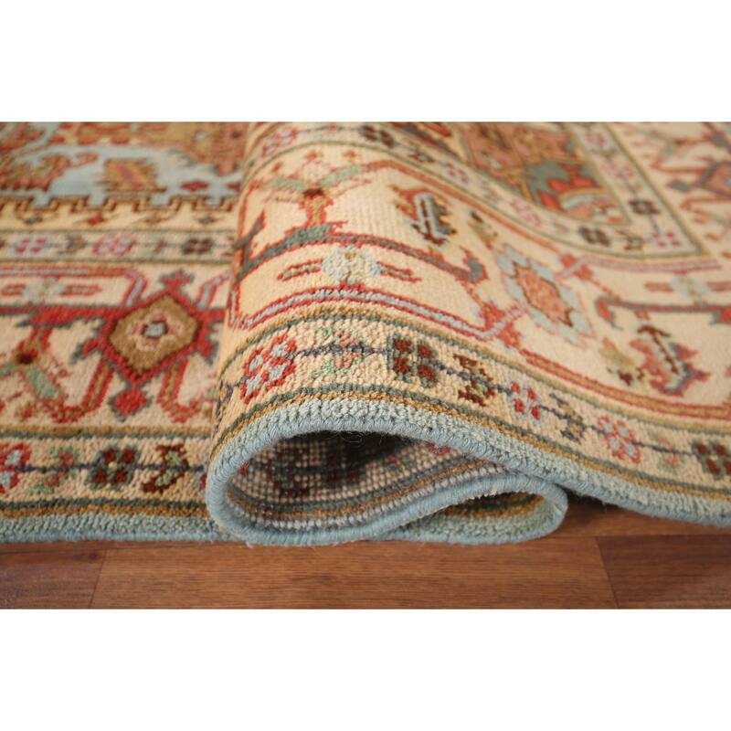 Light Blue Heriz Serapi Area Rug Handmade Wool Carpet - 7'9"x 9'11"