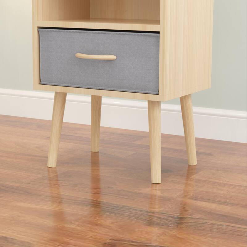 Nightstand With Collapsible Fabric Drawer,2-Tier Storage End Table, Wood Side Table With Storage Cabinet For Kids,Adults